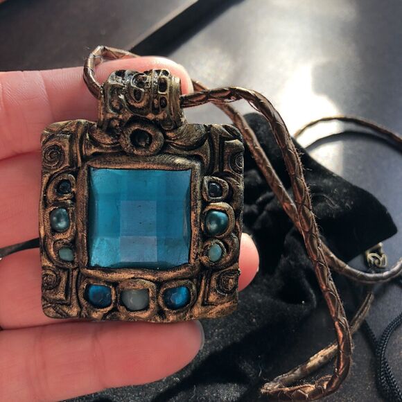 Teal Victorian Square Pendant Medieval Inspired. Artisans Made And Signed - Picture 8 of 12